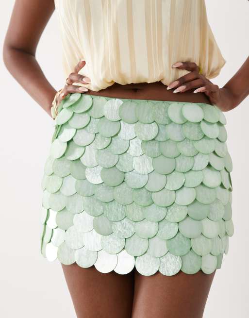 Missyempire shell disc sequin mini skirt in turquoise, 2 of 5