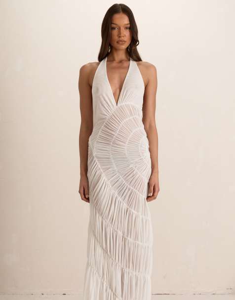 Missyempire Shirred maxi dress in white - view 1