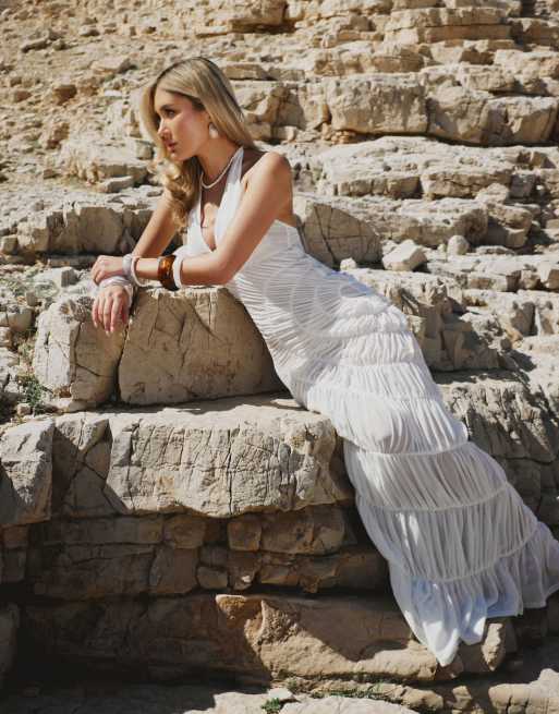 Missyempire Shirred maxi dress in white, 2 of 4