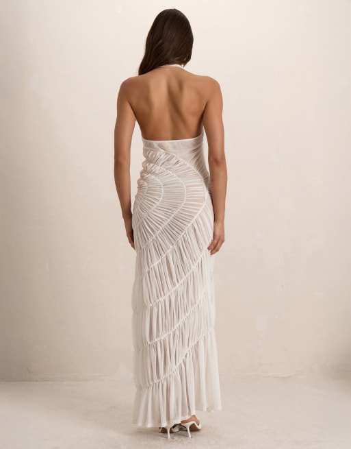 Missyempire Shirred maxi dress in white, 4 of 4