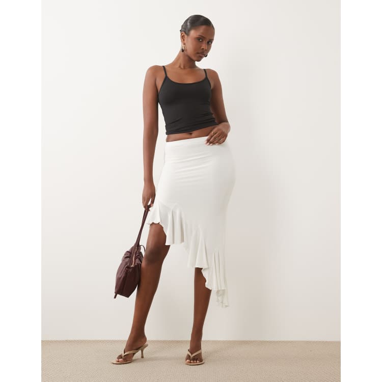 Missyempire slinky asymmetric godet hem midaxi skirt in cream | ASOS