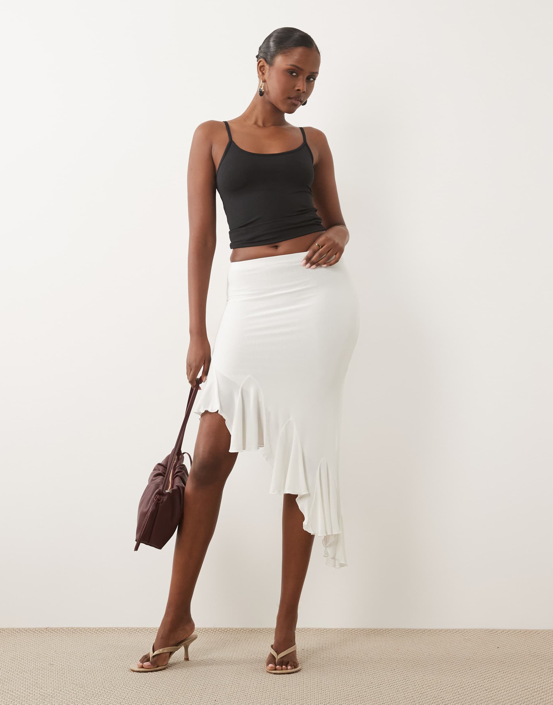 missyempire slinky asymmetric godet hem midaxi skirt in cream