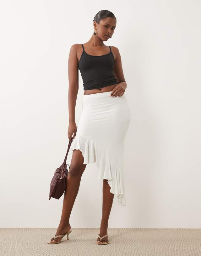 Missyempire slinky asymmetric godet hem midaxi skirt in cream | ASOS