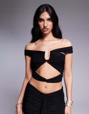 Missyempire slinky bardot cutout crop top co-ord in black