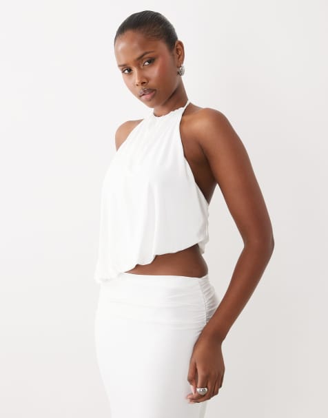 Missyempire slinky halterneck bubble top co-ord in white - view 1