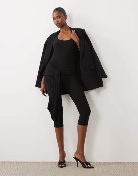 Missyempire slinky halterneck drape tie waist detail capri trouser jumpsuit in black - view 1