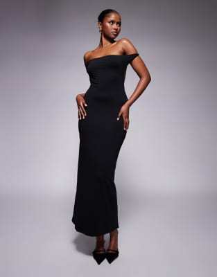 slinky twist detail open back maxi dress in black