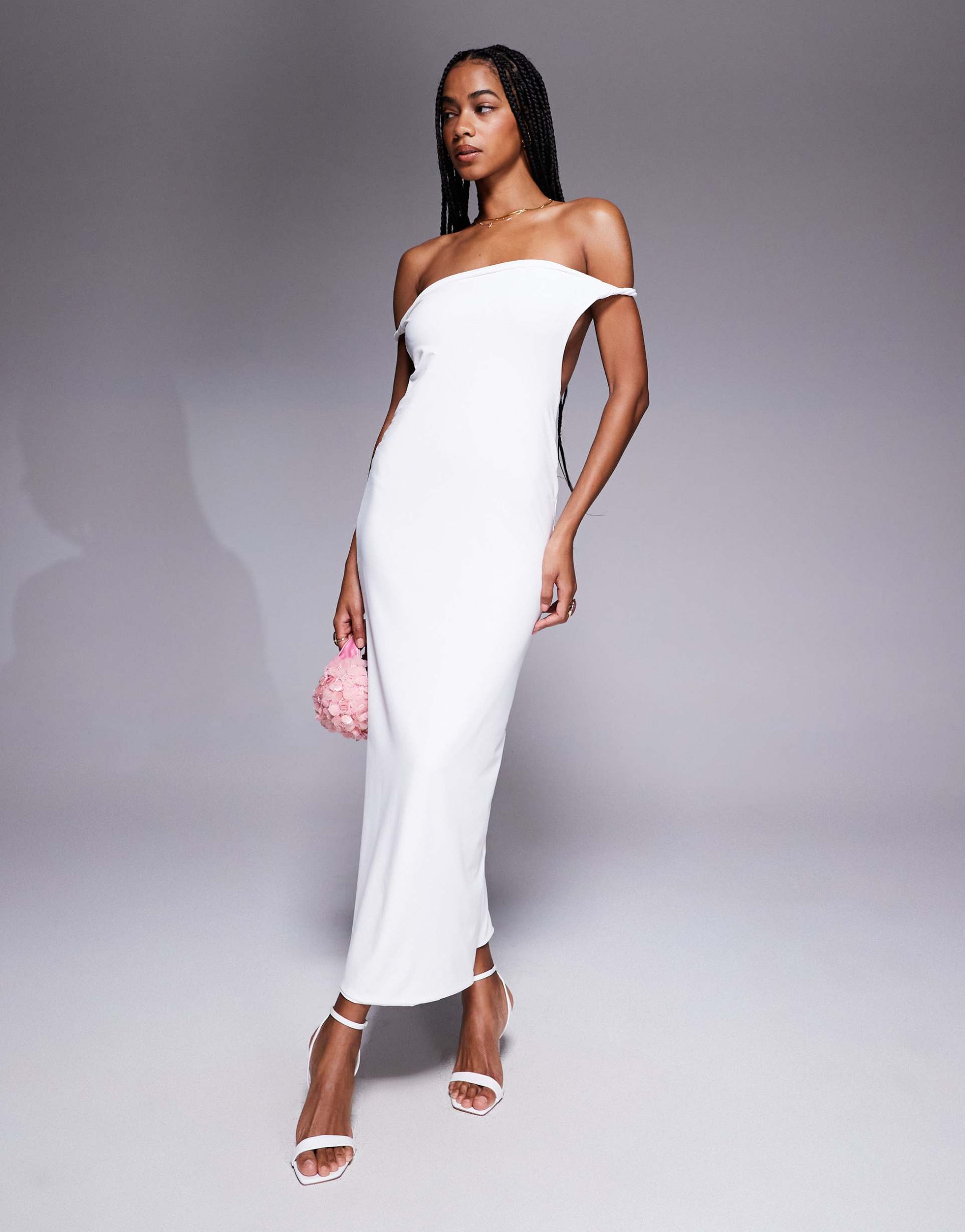 missyempire slinky twist detail open back maxi dress in white
