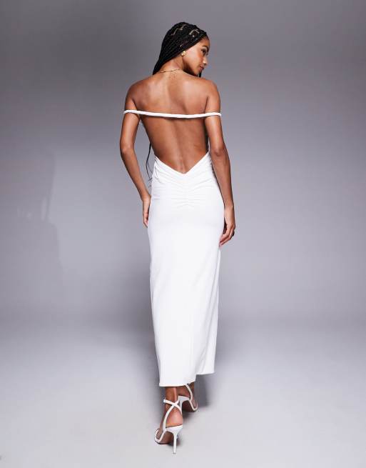 Missyempire slinky twist detail open back maxi dress in white