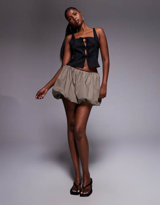 Missyempire square neck bow cut out front top in black, 2 of 4