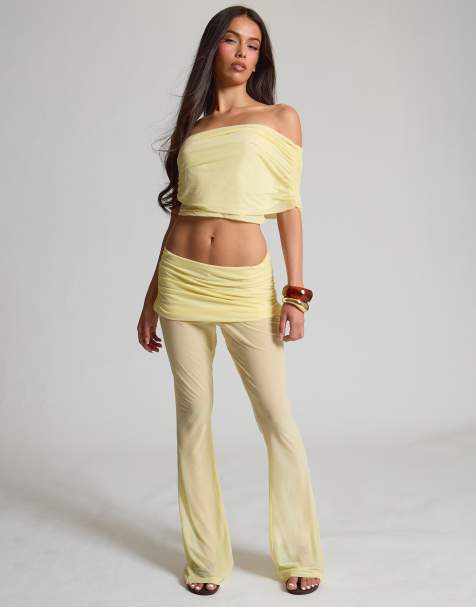 Missyempire Stretch chiffon top and trouser co-ord in lemon - view 1