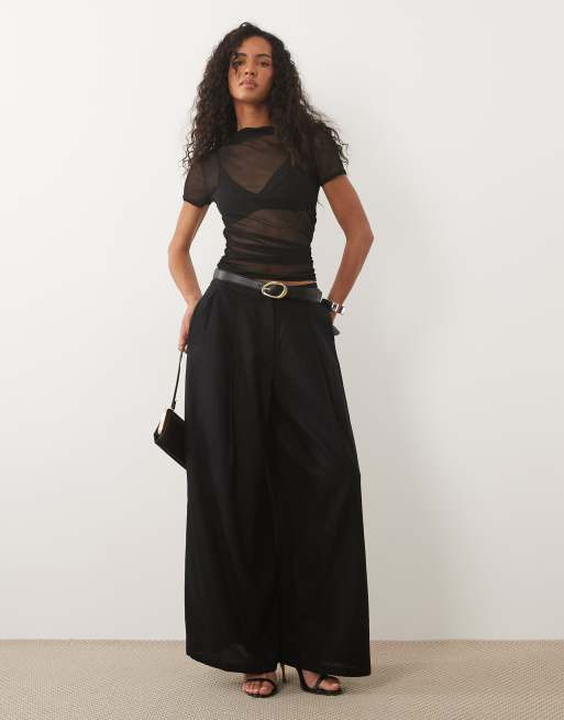 Missyempire - T-shirt nera in rete trasparente con scollo a barchetta, 3 di 4