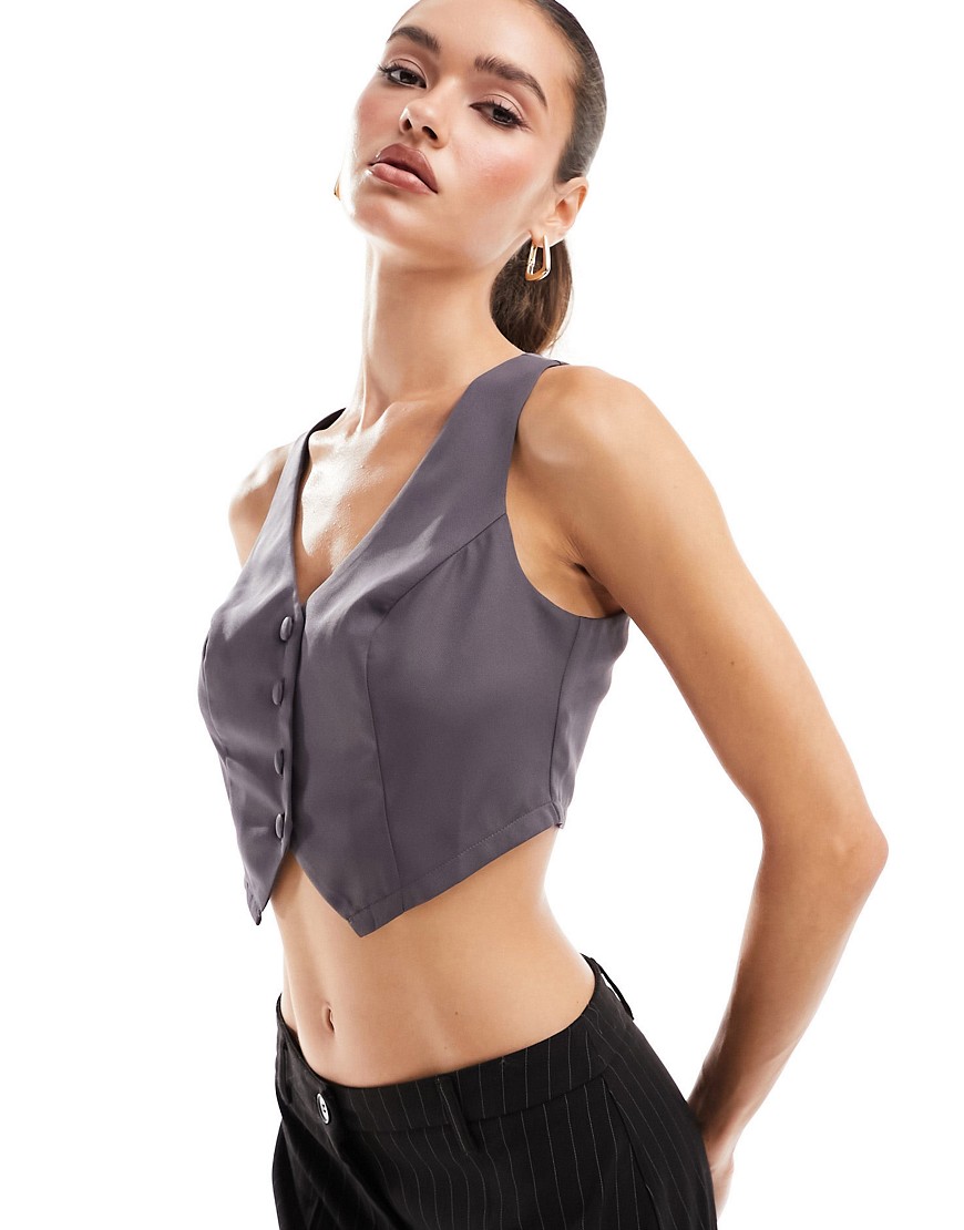 Missyempire tailored cropped waistcoat in charcoal-Grey