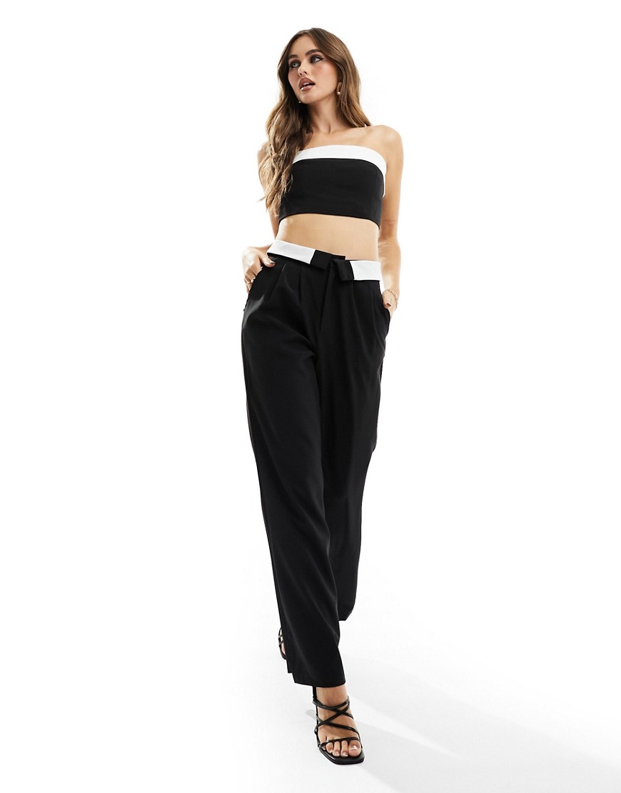 Missyempire tailored fold over waistband trousers co-ord in black-Multi