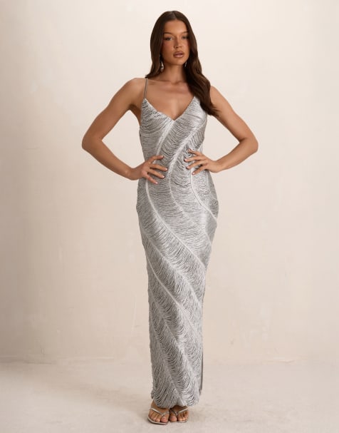Missyempire Tassel maxi dress in silver - view 1