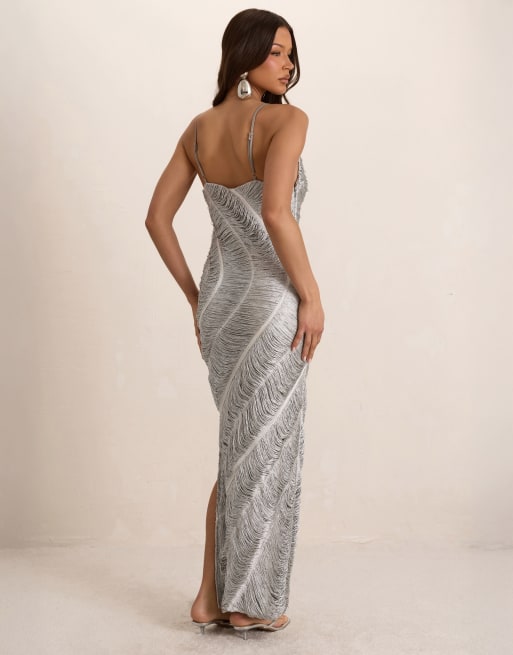 Missyempire Tassel maxi dress in silver, 2 of 4