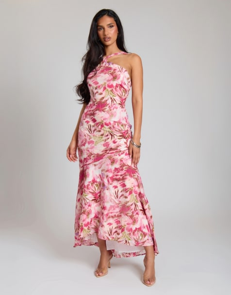Missyempire Textured floral floaty midi dress in pink - view 1