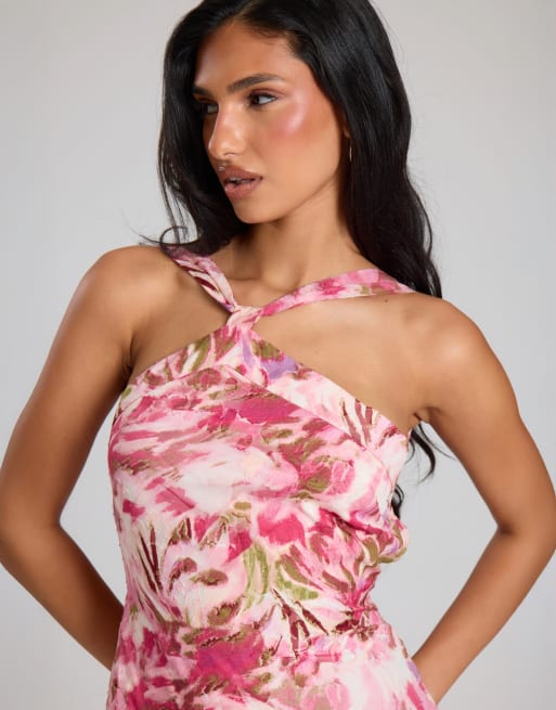 Missyempire Textured floral floaty midi dress in pink, 2 of 4