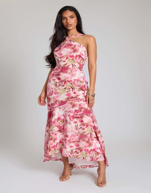 Missyempire Textured floral floaty midi dress in pink, 4 of 4