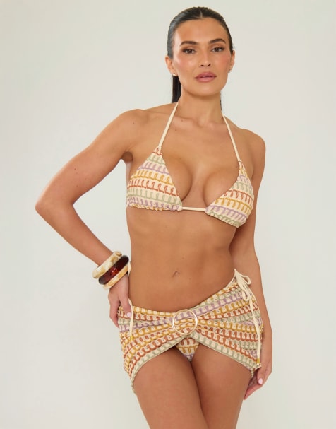 Missyempire Textured trim beach skirt in cream - view 1
