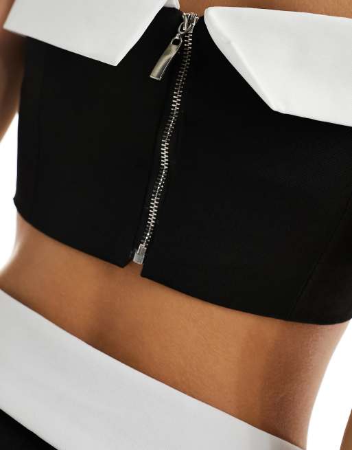 Missyempire - Top bandeau d'ensemble habillé à rabat - Noir, 2 de 4