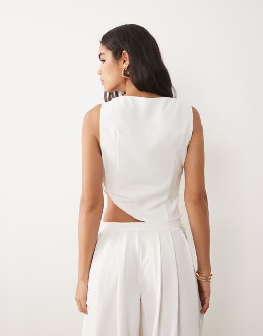 Missyempire - Top bianco asimmetrico con nodo laterale e scollo dritto in coordinato, 4 di 4