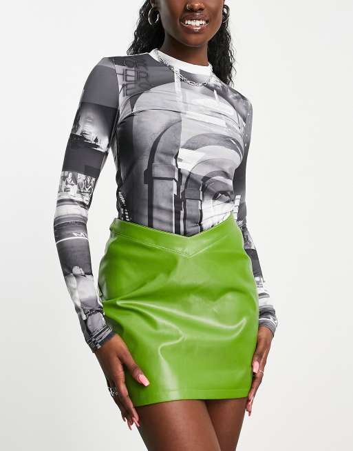 Green leather skirt asos best sale