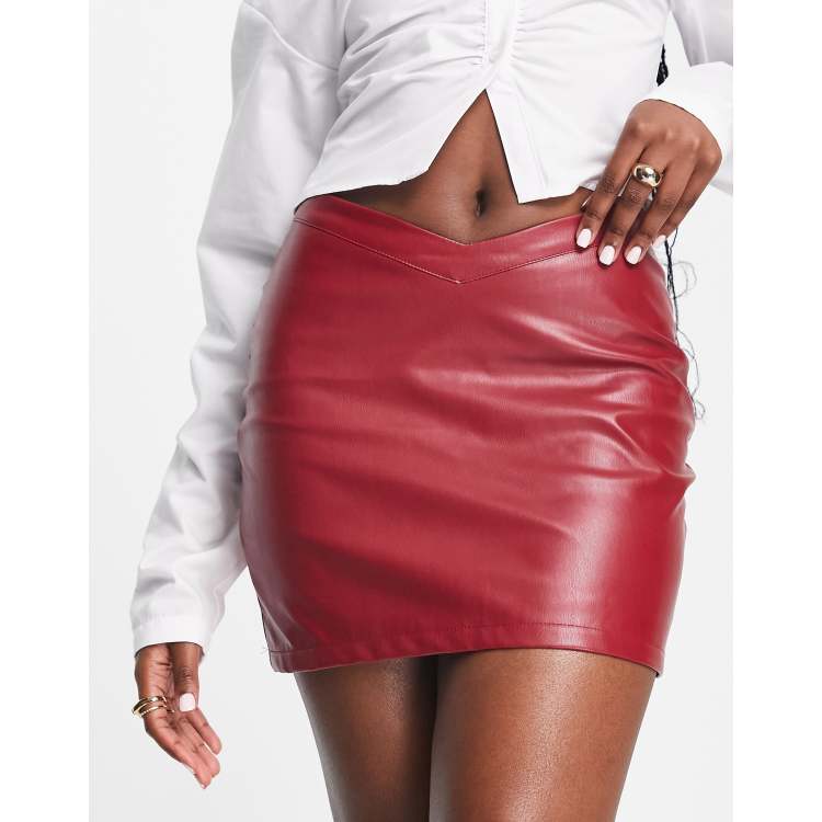 Missyempire v front leather look mini skirt in oxblood ClassicfuncenterShops