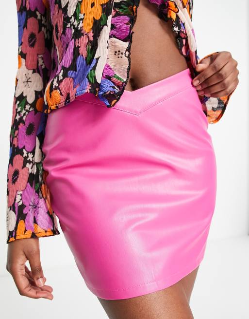 Missyempire v front leather look mini skirt in pink ASOS