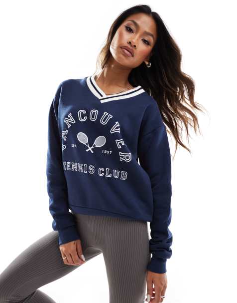 Missyempire Vancouver tennis motif sweatshirt in navy - view 1