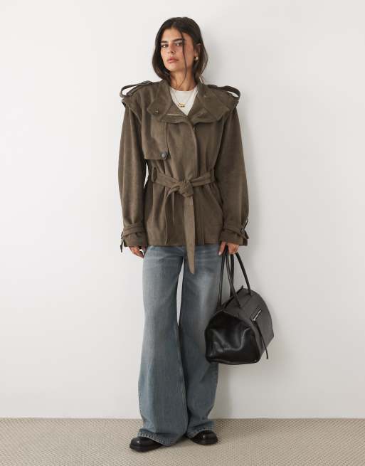 Missyempire veste trench à col montant et taille à nouer en marron clair, 2 de 4