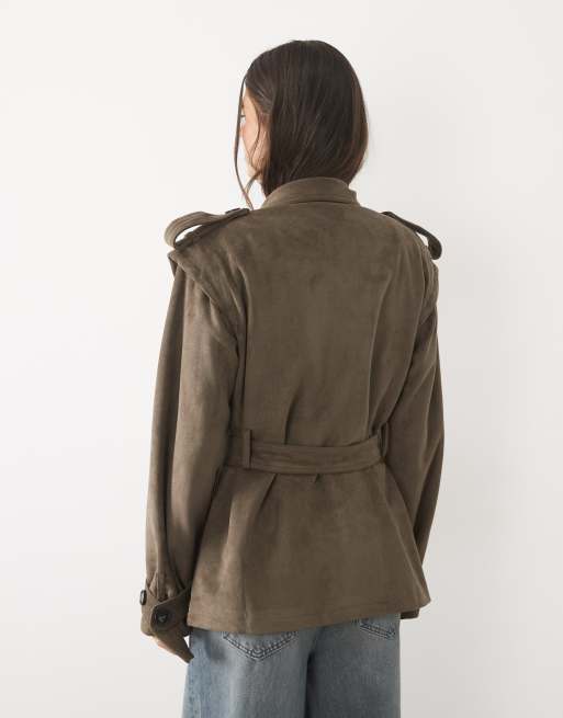 Missyempire veste trench à col montant et taille à nouer en marron clair, 3 de 4