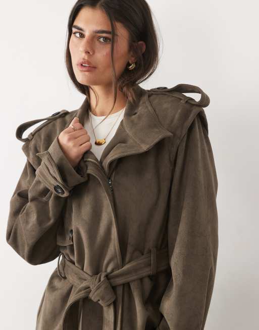 Missyempire veste trench à col montant et taille à nouer en marron clair, 4 de 4