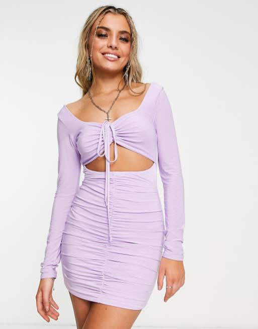 Missyempire - Vestito corto aderente color lavanda con arricciature, 4 di 4