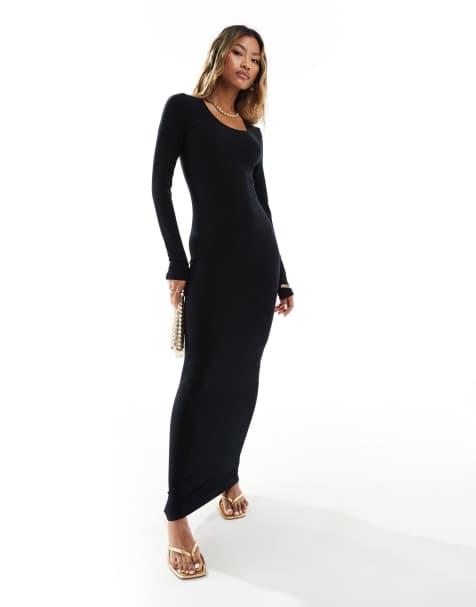 Missyempire - Vestito lungo a maniche lunghe nero a coste morbido - view 1