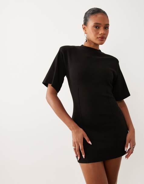 Missyempire - Vestito T-shirt aderente in modal nero con maniche a campana - view 1