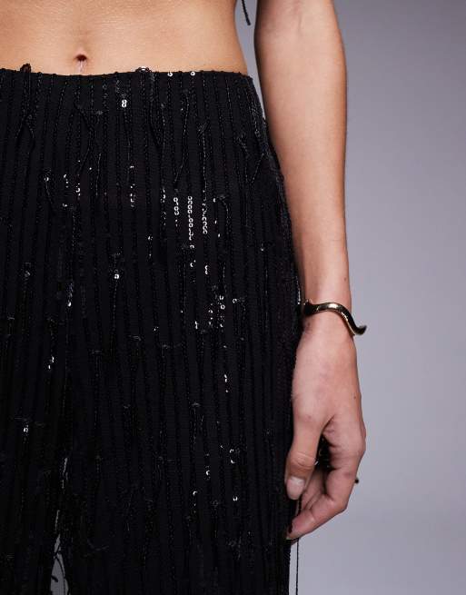 Missyempire wide leg trouser co-ord in black tassel sequin, 5 of 5