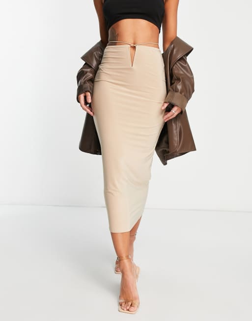 Missyempire x Aaliyah Ceilia cut out midi skirt in sand - part of a set