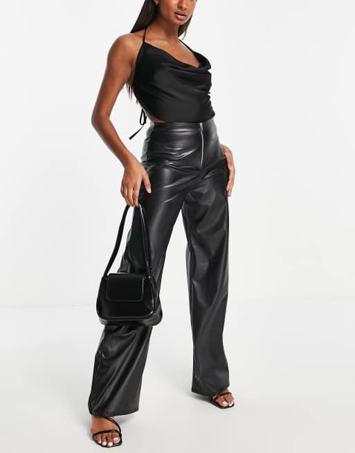 Missyempire x Emily Faye Miller wide leg leather look trouser co-ord in