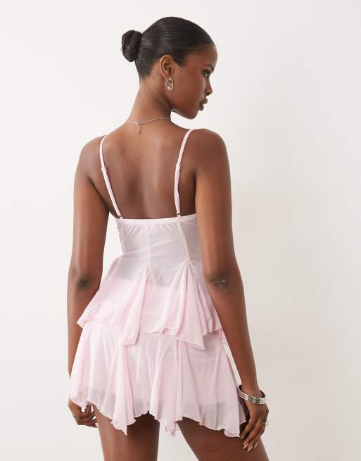Missyempire zachte chiffon camitop met godetzoom in roze, 4 van 4
