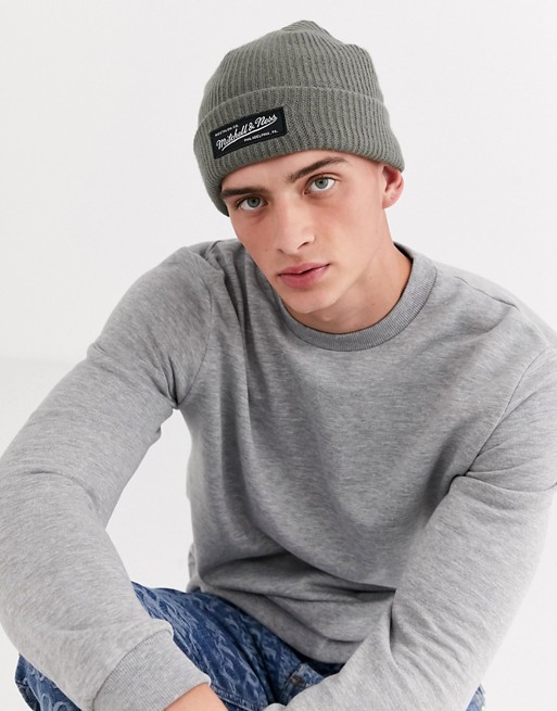 Mitchell & Ness Box Logo cuff knit beanie hat in grey