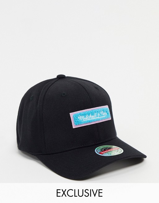 Mitchell & Ness chenille box logo cap in black exclusive at ASOS