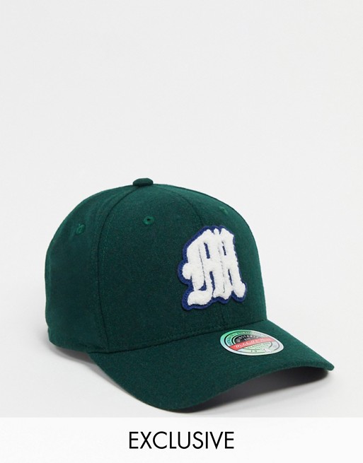 Mitchell & Ness flannel cap with chenille logo in green exclusive at ASOS