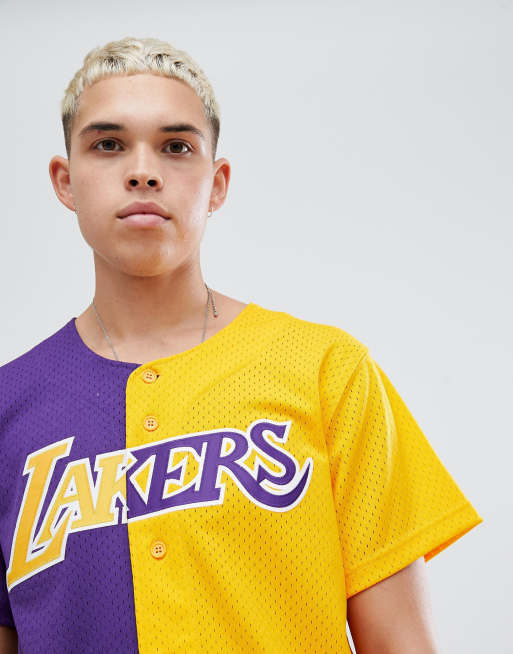 Mitchell & Ness L.A. Lakers Split Mesh Button Front In Blue