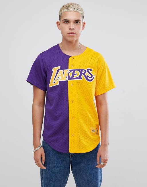 Mitchell & Ness L.A. Lakers Split Mesh Button Front In Blue