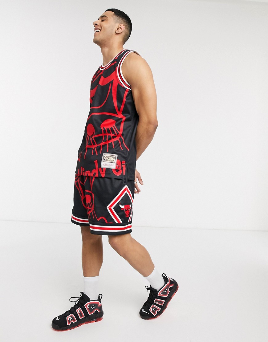 Mitchell & Ness - NBA Big Face Chicago Bulls - Pantaloncini a rete neri-Nero