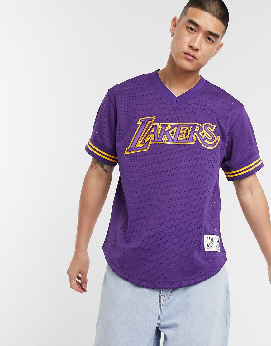 Mitchell & Ness -- NBA LA Lakers Championship Game - Lila t-shirt i mesh med V-ringning