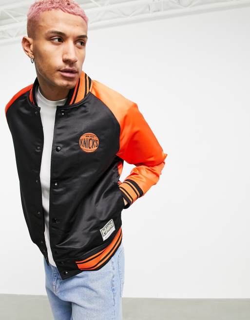 Mitchell & Ness NBA New York Knicks colossal lined jacket in black/orange