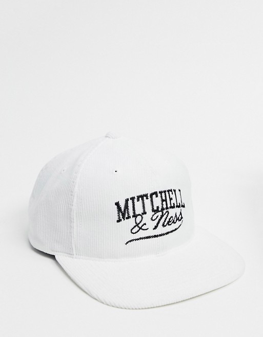Mitchell & Ness Summer Corduroy snapback cap in white