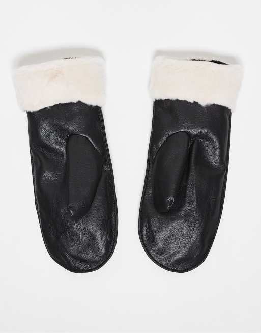 Mitones negros de cuero sintético con forro de piel sintética de Vero Moda, 2 de 3